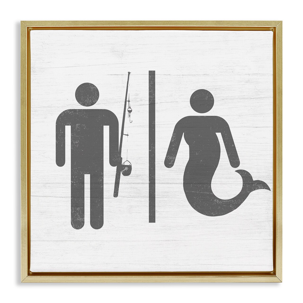 Stupell Industries Fisherman or Mermaid Bathroom Framed Floater Canvas Wall Art